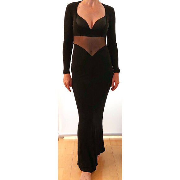 NWOT H&M Black Maxi Dress Sheer Inserts Open Back Backless Evening Formal Vampir - Picture 10 of 11